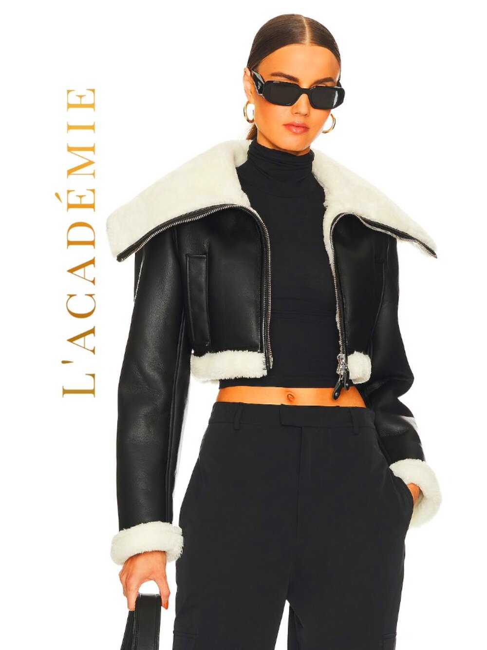 💋HOT ITEM!💋L'Academie EAVES Edgy-Chic Lilianna Oversized Cropped Jacket Black